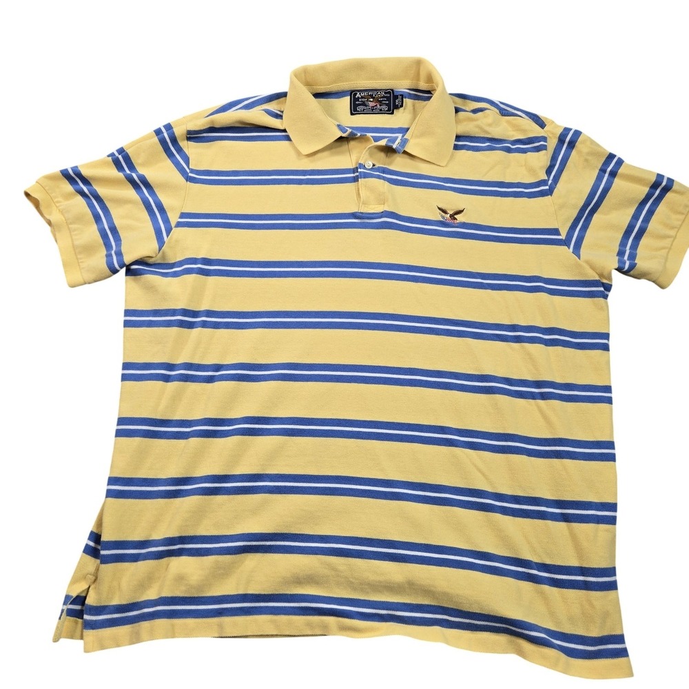 American Living Polo Shirt‎ Mens 2XL Yellow Stripe Cotton Eagle USA Flag